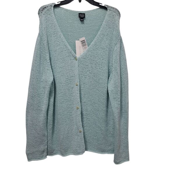 Eileen Fisher Sespry V Neck Cardigan Minimalist Boho Cotton Tape Yarn 3X NWT Blu - Picture 1 of 17